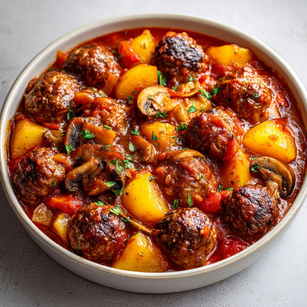 Pommes de terre tendres et belles boulettes en sauce crémeuse