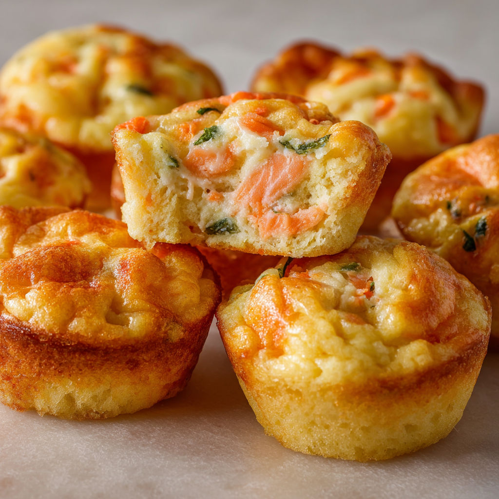 Des cakes moelleux au saumon et Boursin sur une jolie table.
