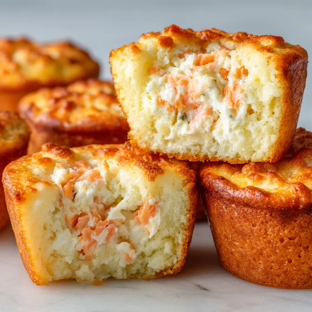 Mini cakes salés saumon et Boursin, tout doux et pleins de goût.