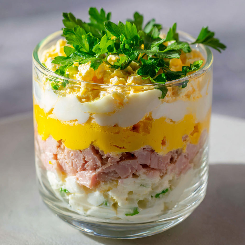 Verrines œufs mimosa jambon simplissimes et gourmandes.