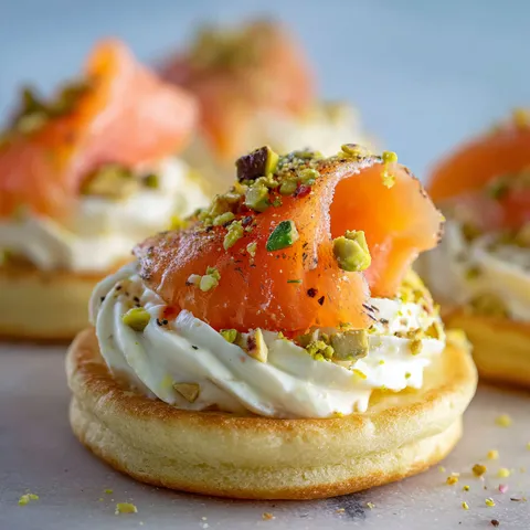 Délicieux blinis avec saumon fumé et St Morêt onctueux.
