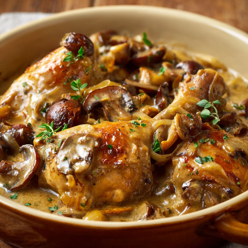 Plat de cailles mijotées à la crème et champignons sauvages, raffiné et fondant.