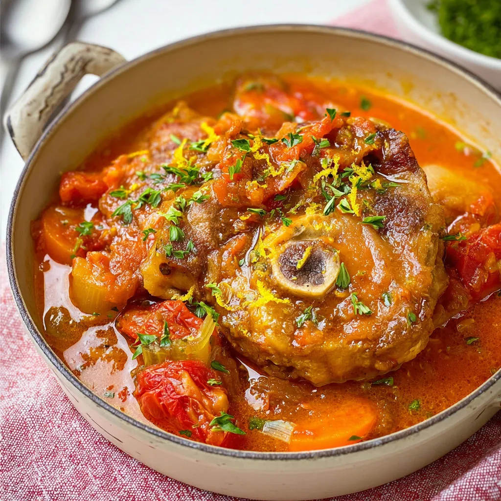 Plat mijoté de dinde fondant aux légumes et à la sauce tomate.
