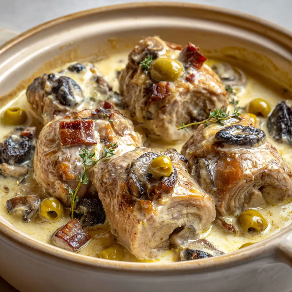 Paupiettes de veau au vin blanc et champignons, plat savoureux et très gourmand.