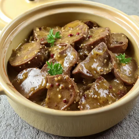 Tendres rognons de veau dans une sauce moutarde.