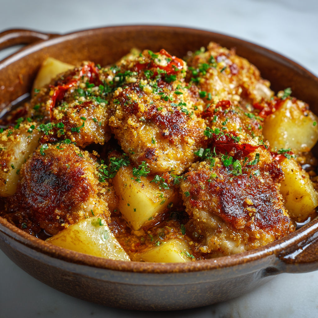 Un bol contenant du poulet croustillant préparé à la façon de Cyril Lignac.