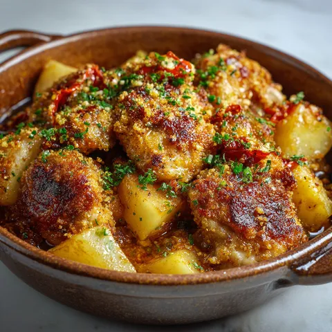 Un bol contenant du poulet croustillant préparé à la façon de Cyril Lignac.
