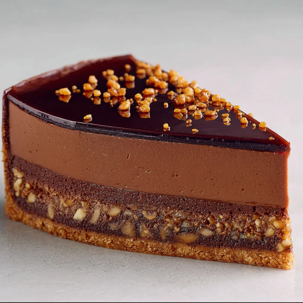 Une part bien fondante de flan chocolat et sarrasin, praliné gourmand dedans.