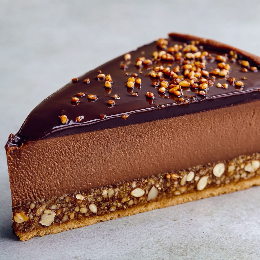 Part généreuse de flan choco sarrasin, cœur praliné ultra fondant.