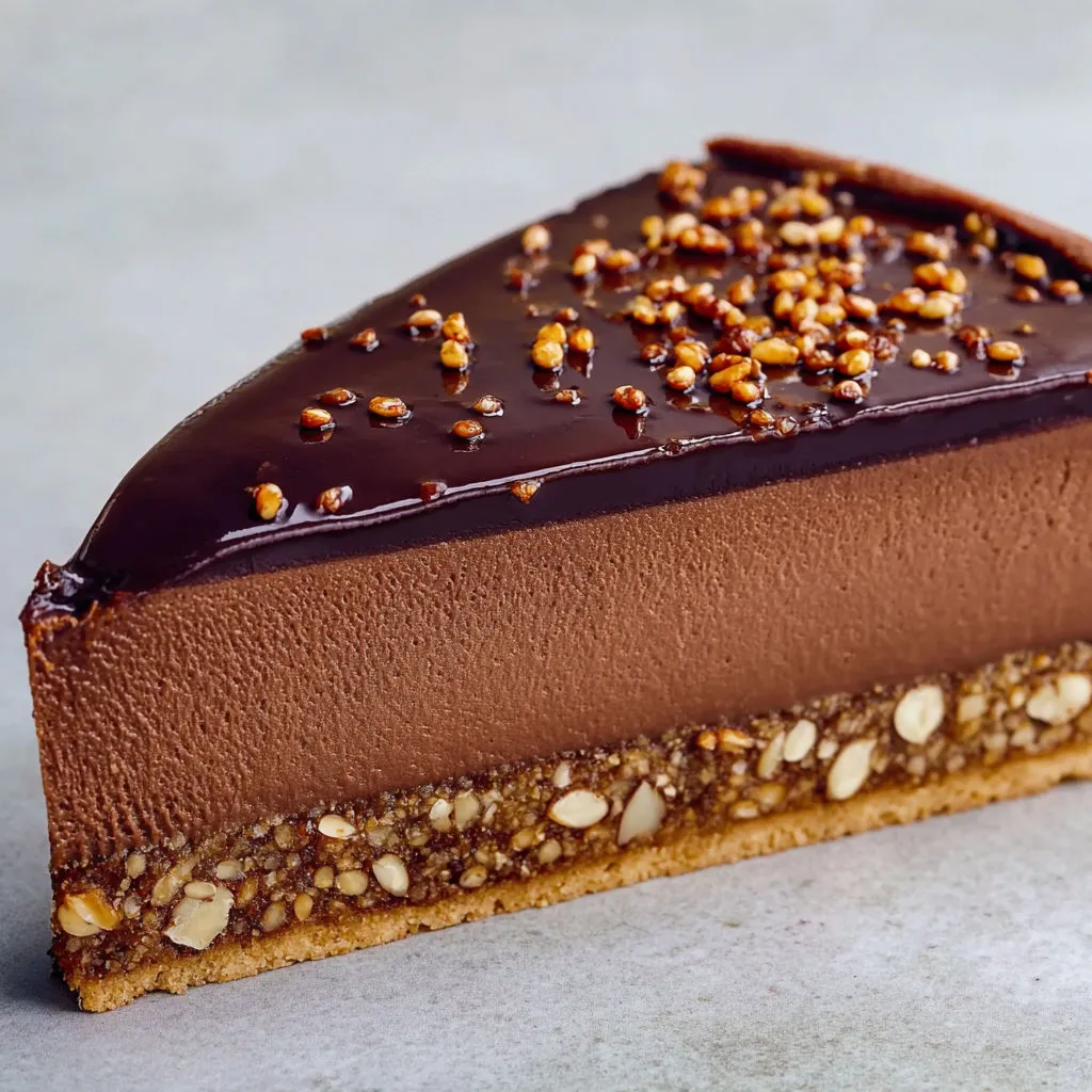 Part généreuse de flan choco sarrasin, cœur praliné ultra fondant.
