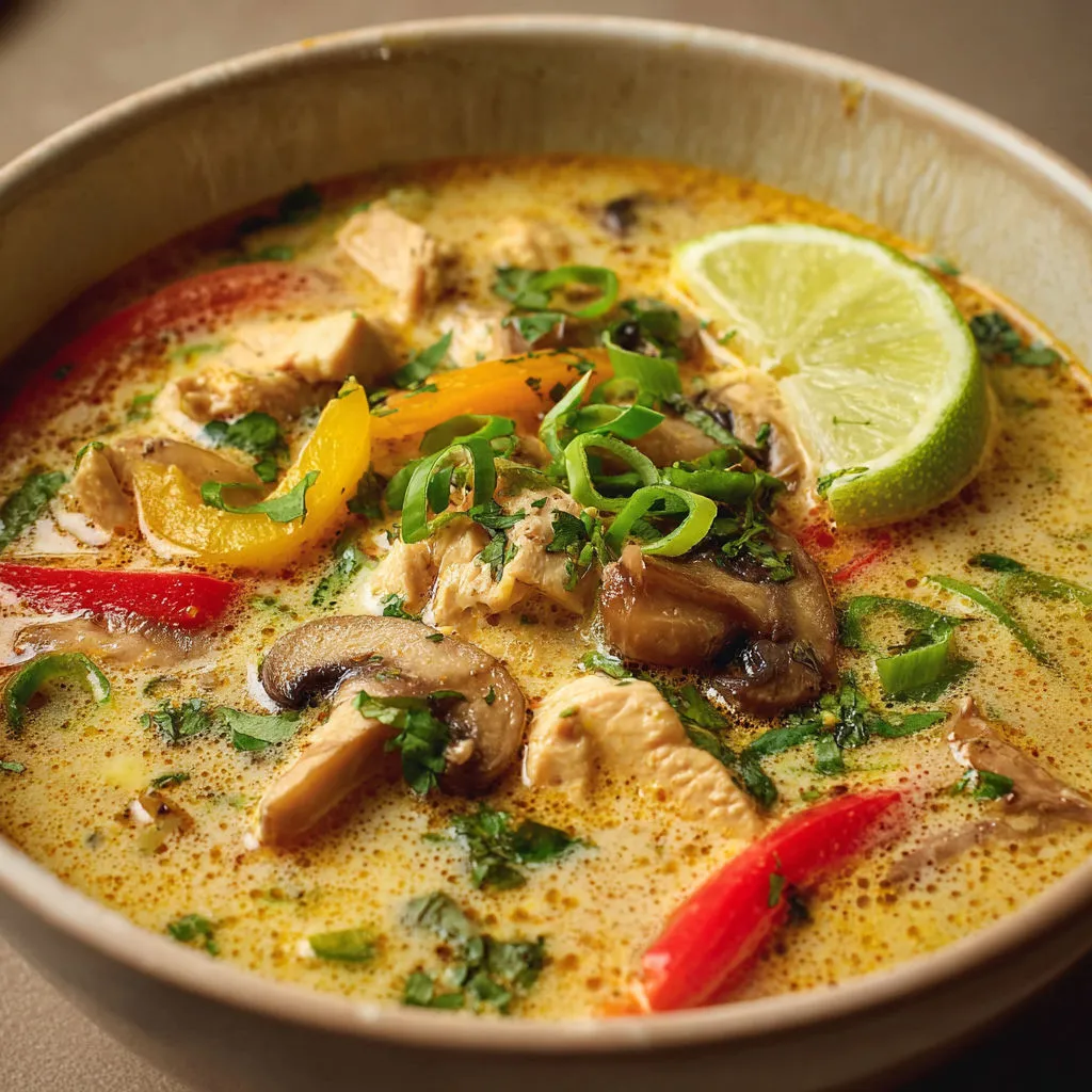 Potage thaï poulet curry et lait de coco, exotisme tout doux à la maison.