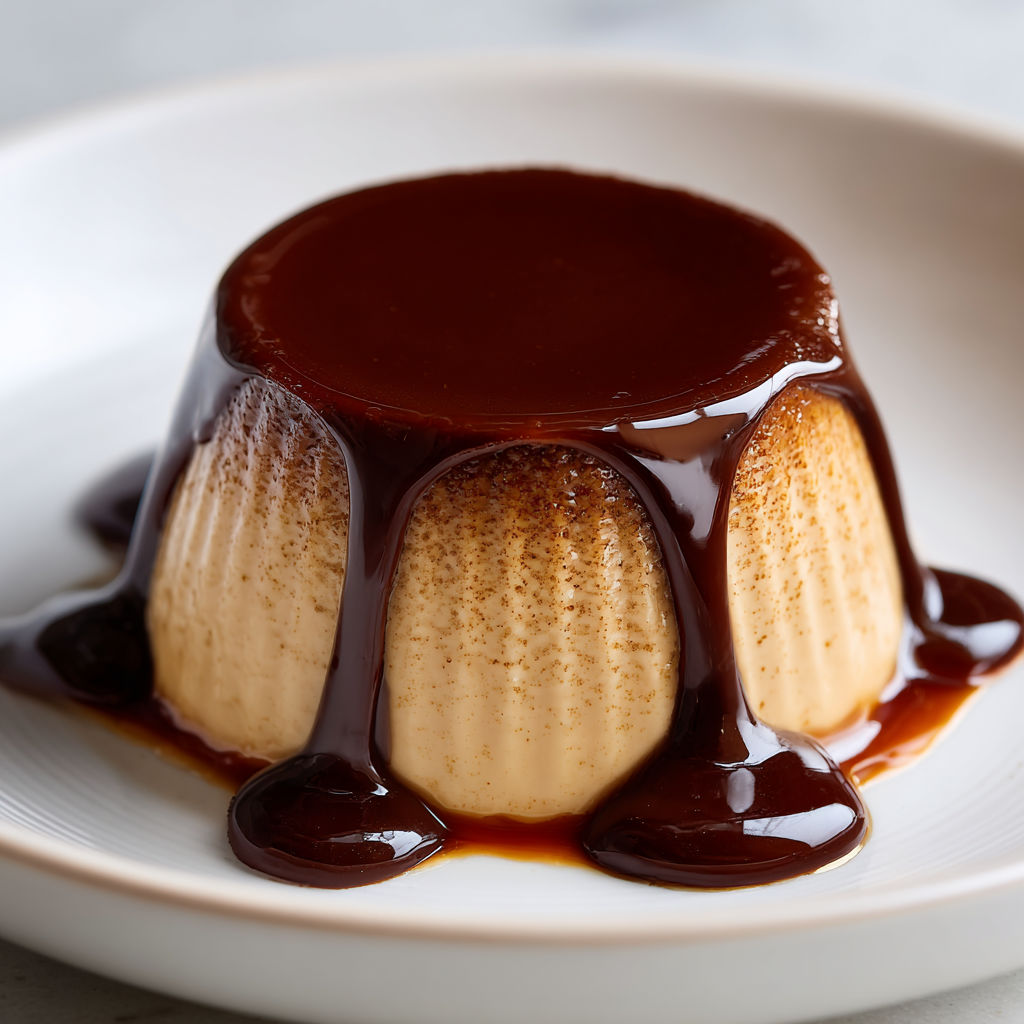 Un dessert crémeux nappé de chocolat riche.