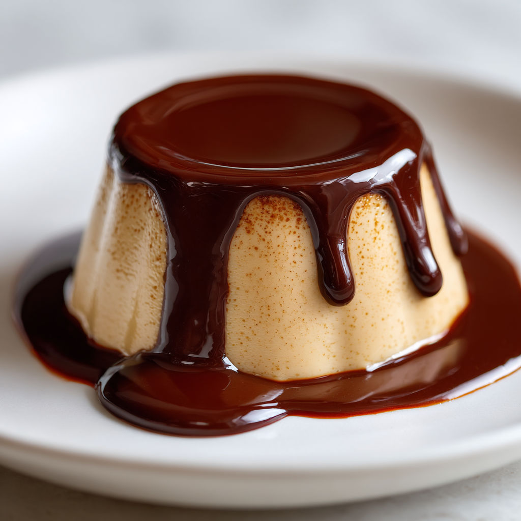 Panna cotta au café, cœur tout doux et nappage chocolat irrésistible.