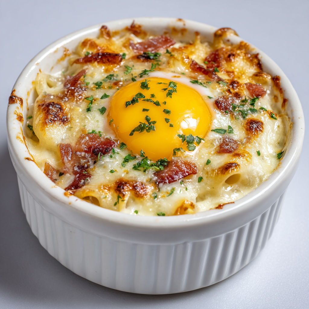 Œufs gratinés style carbonara, tout fondant et super gourmand.
