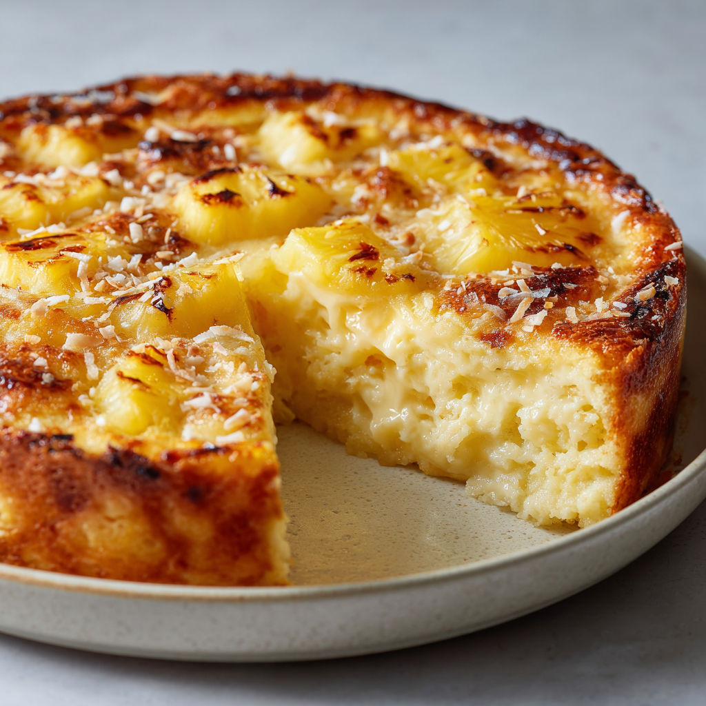 Clafoutis tropical ananas coco, texture vraiment onctueuse et fruitée, parfait à la maison.