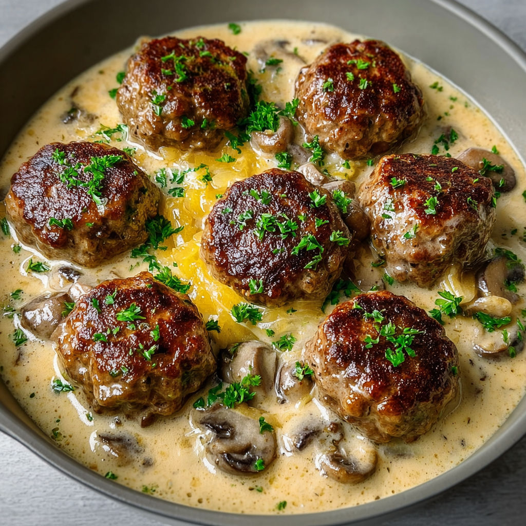 Boulettes de bœuf à la crème et champignons, tout fondant et rempli de saveur.