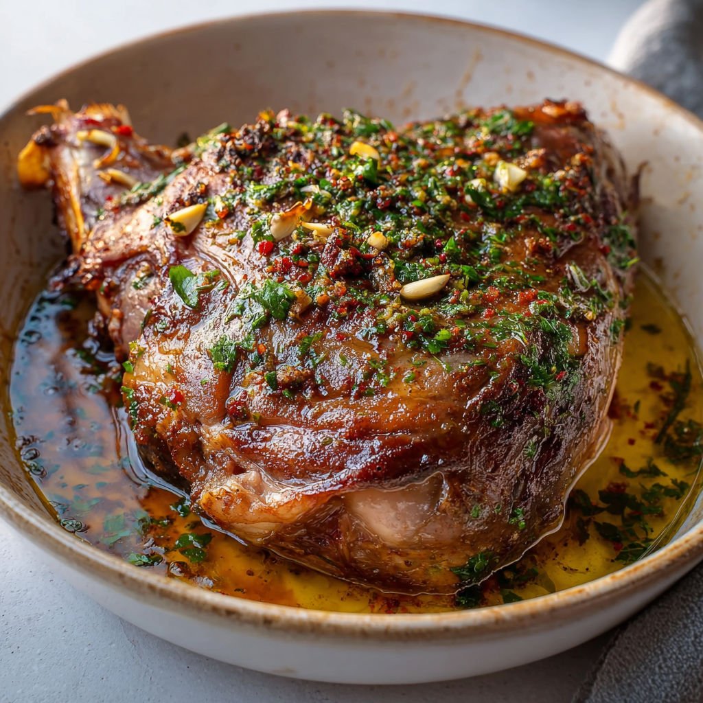 Épaule d'agneau cuite doucement avec une touche de persil et citron.