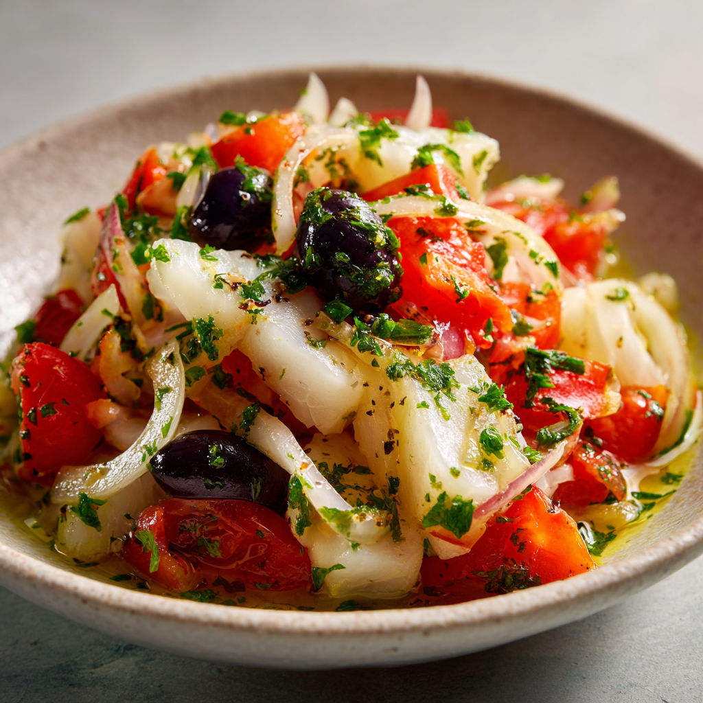 Assiette catalane à la morue et sauce au persil maison, pleine de fraîcheur et de parfums du Sud.