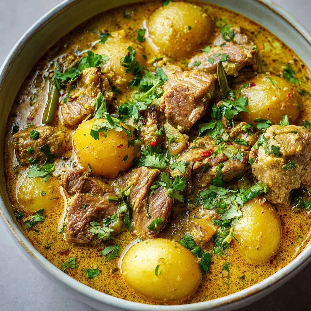 Curry crémeux d’agneau thaï au lait de coco, plein de goût et de couleurs.