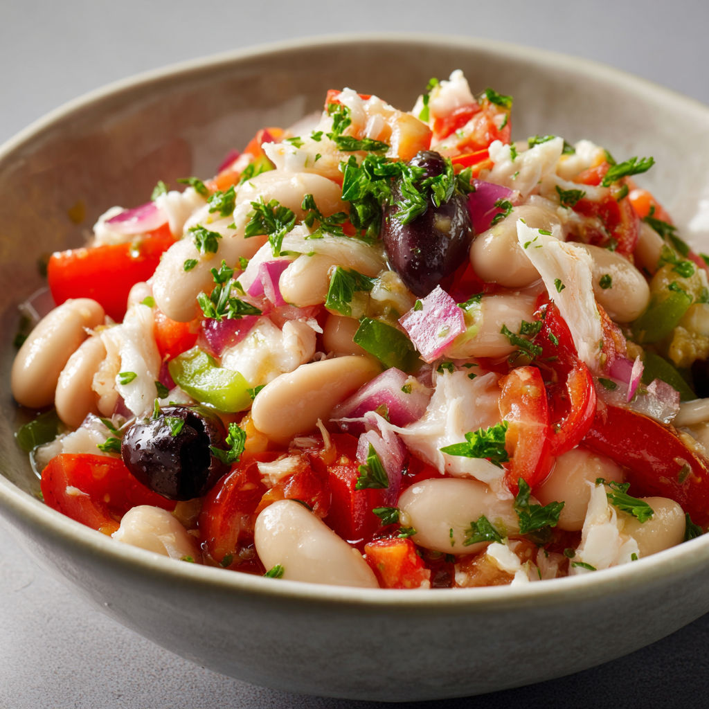 Salade empedrat catalane, mélange gourmand de morue, légumes et huile d’olive.