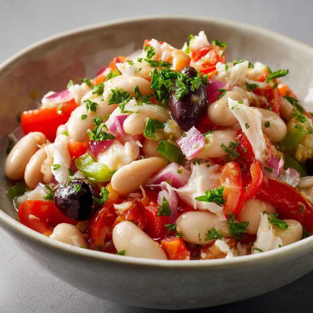 Salade empedrat catalane, mélange gourmand de morue, légumes et huile d’olive.