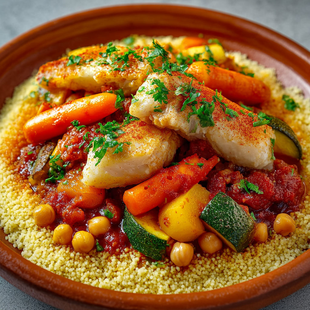 Un couscous à la lotte délicatement parfumé au safran, généreux et coloré