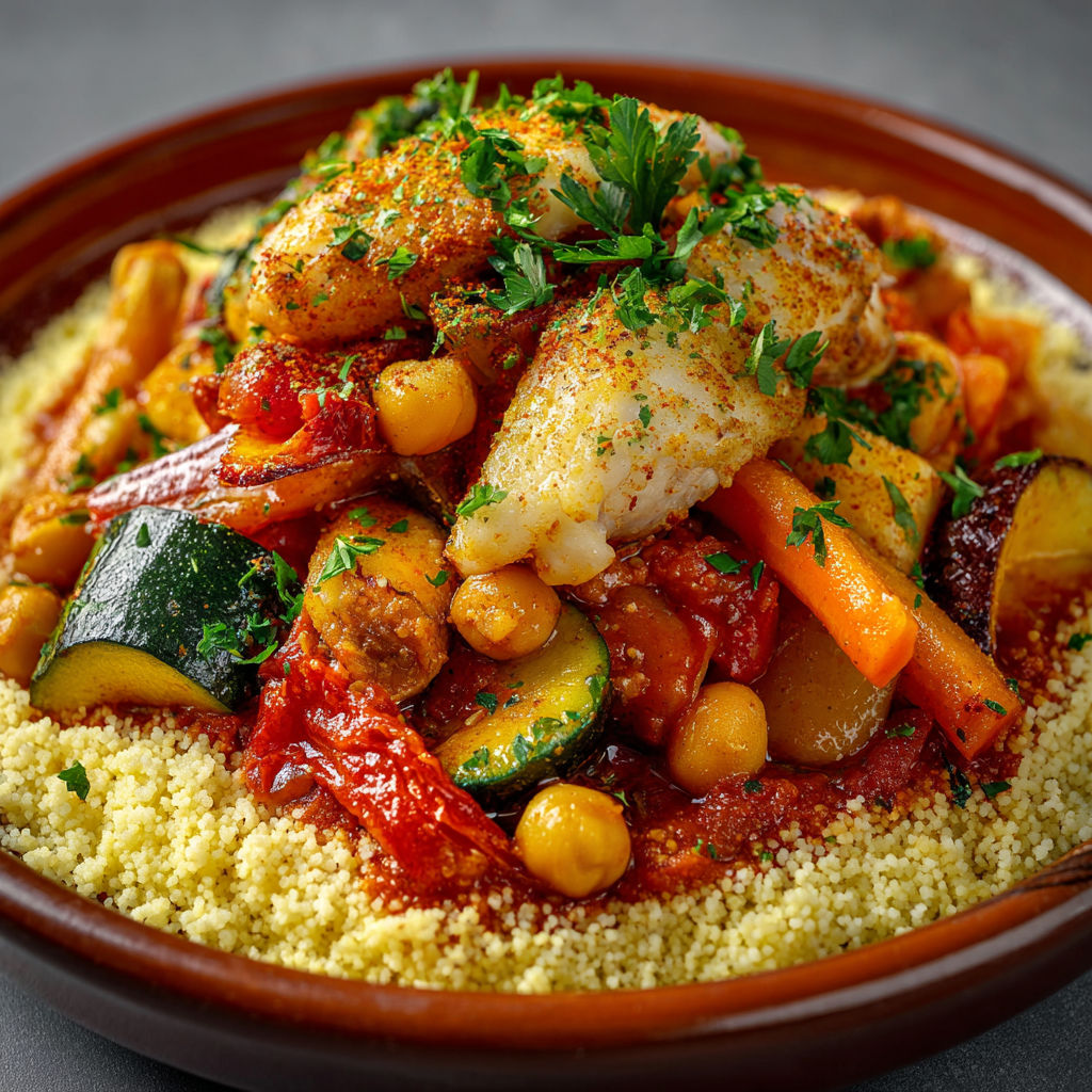 Couscous poisson et légumes au safran, plat convivial et parfumé