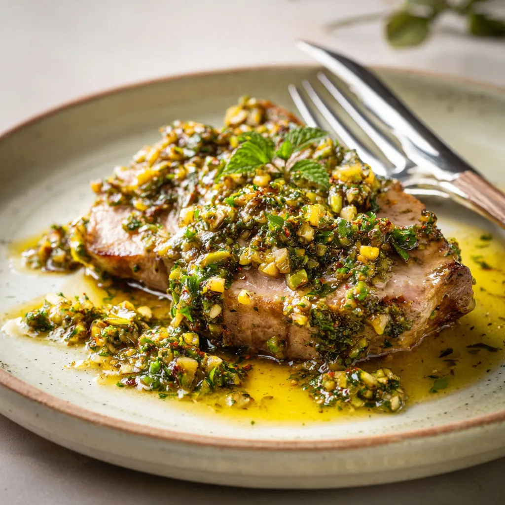 Tranches de gigot d’agneau et gremolata citron confit, fraîche, parfumée, pleine de peps.