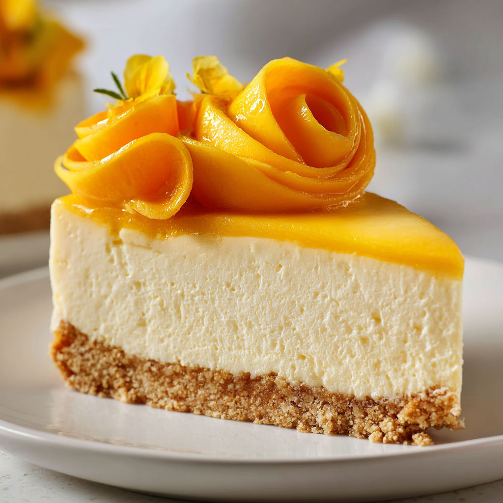 Part de mousse mangue yogourt sur un plateau.