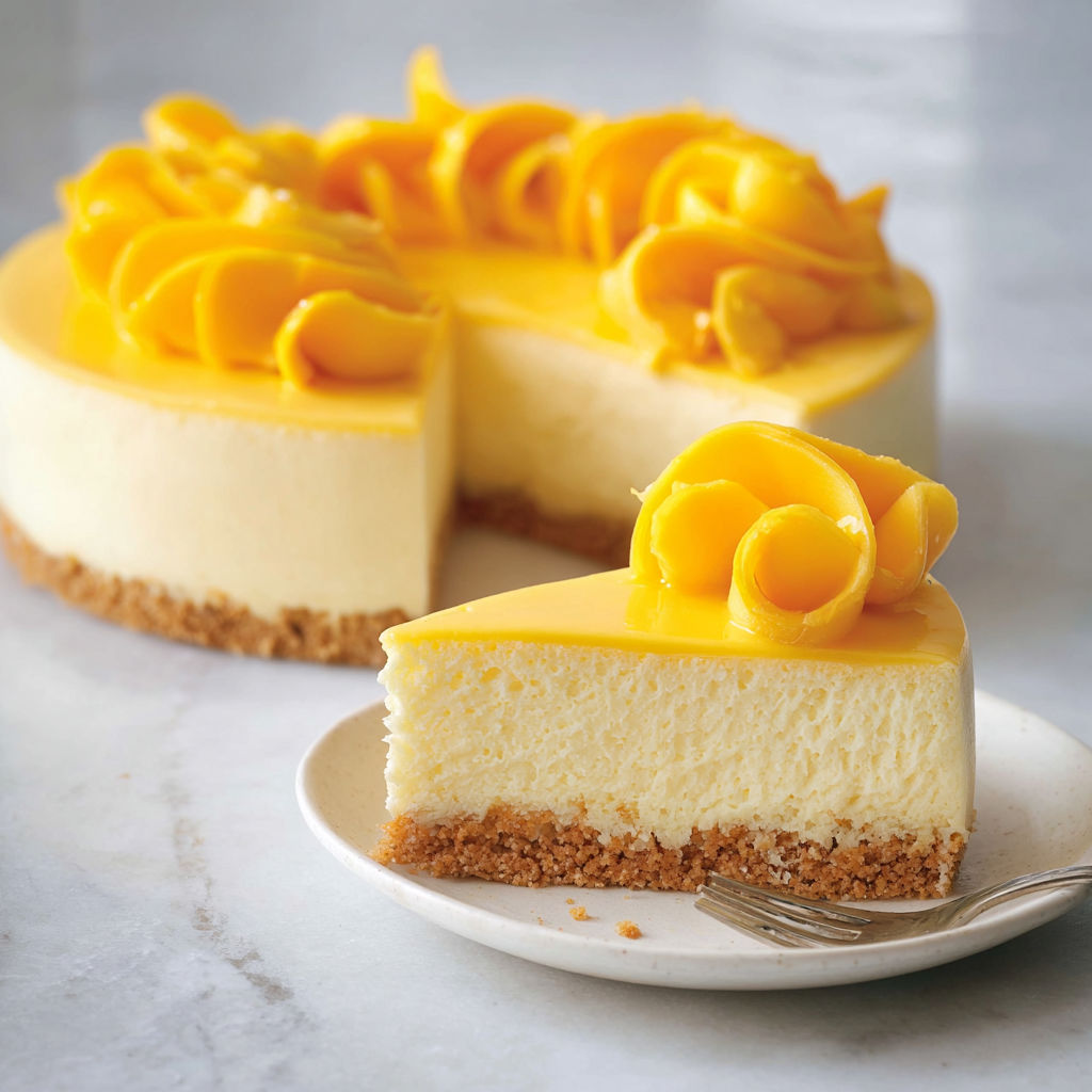 Gâteau mousse à la mangue et crème légère, dessert frais et chic.