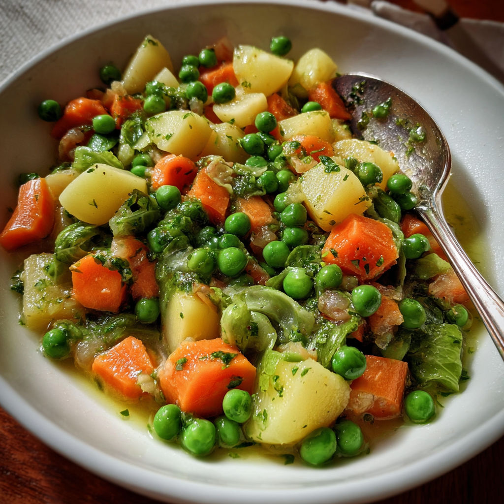 Un assortiment coloré de légumes tendres avec carottes, pois et laitue, servi dans un joli bol.