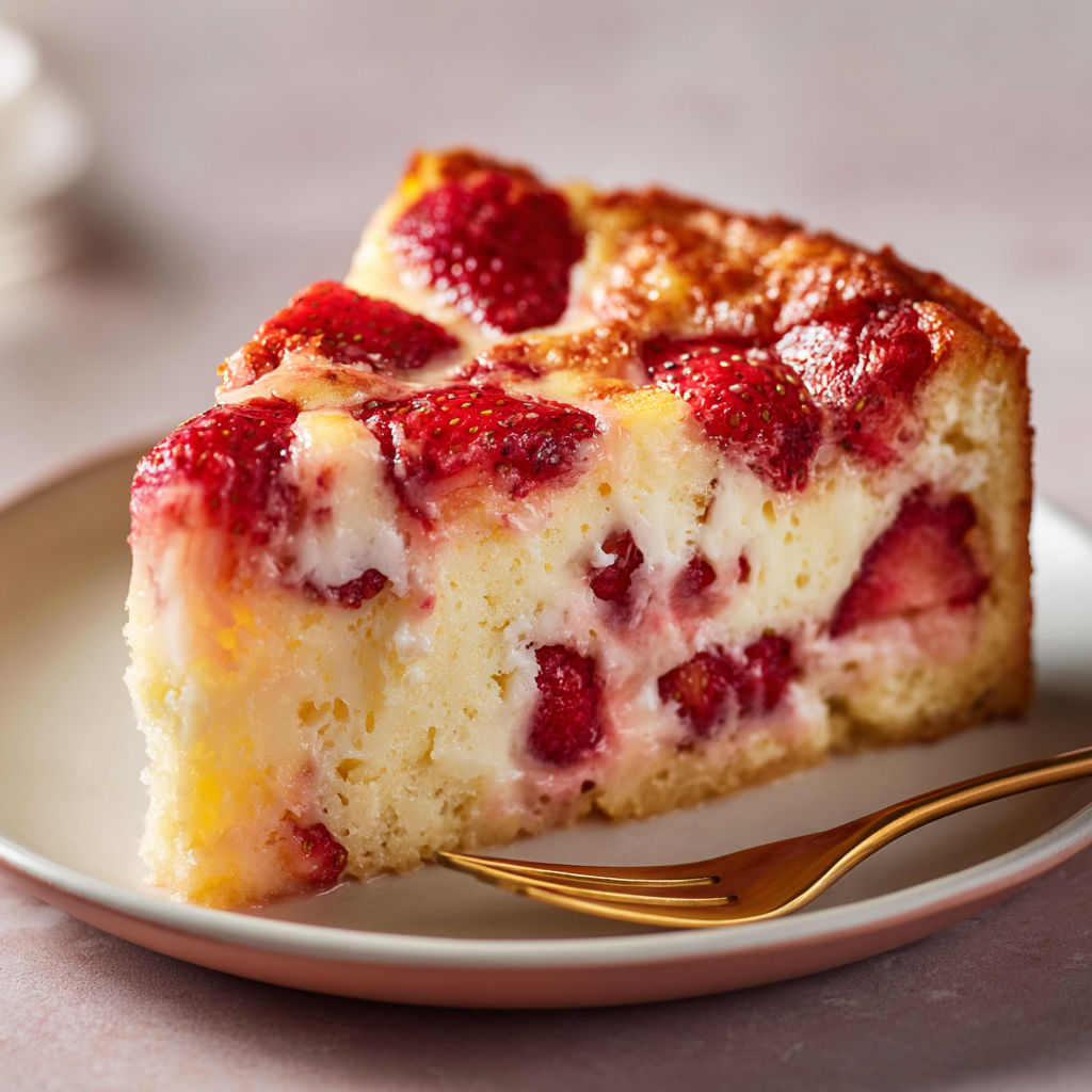 Gâteau ultra simple à la fraise, texture légère et gourmande.