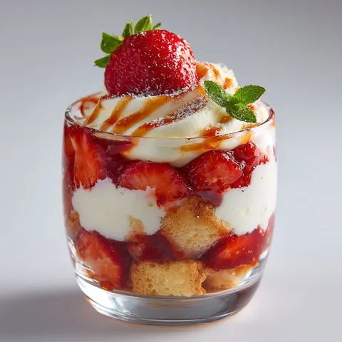 Une verrine fruitée et crémeuse alliant fraises et mascarpone, parfumée au vinaigre balsamique.