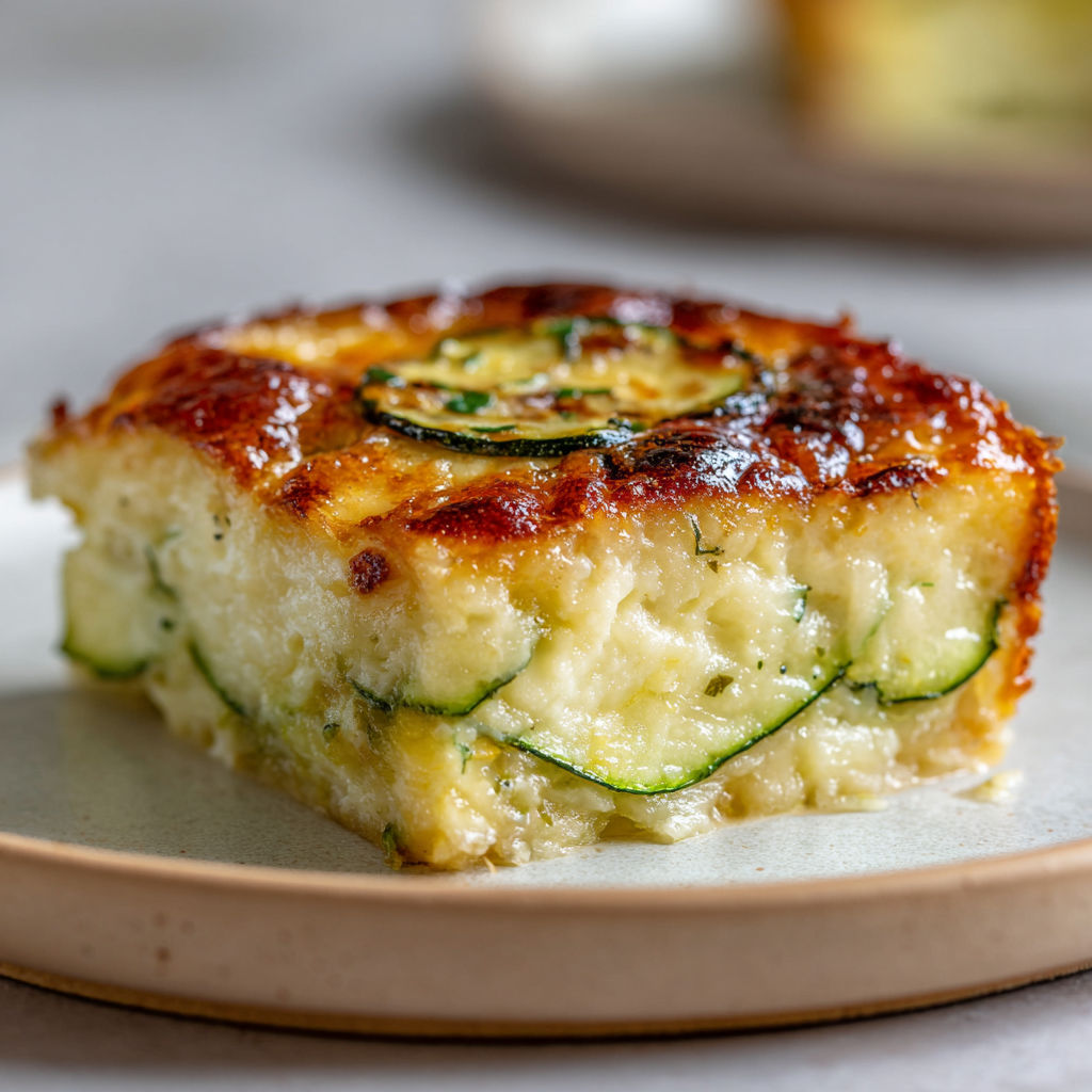 Délicieux gratin moelleux avec courgettes basilic et fromage.