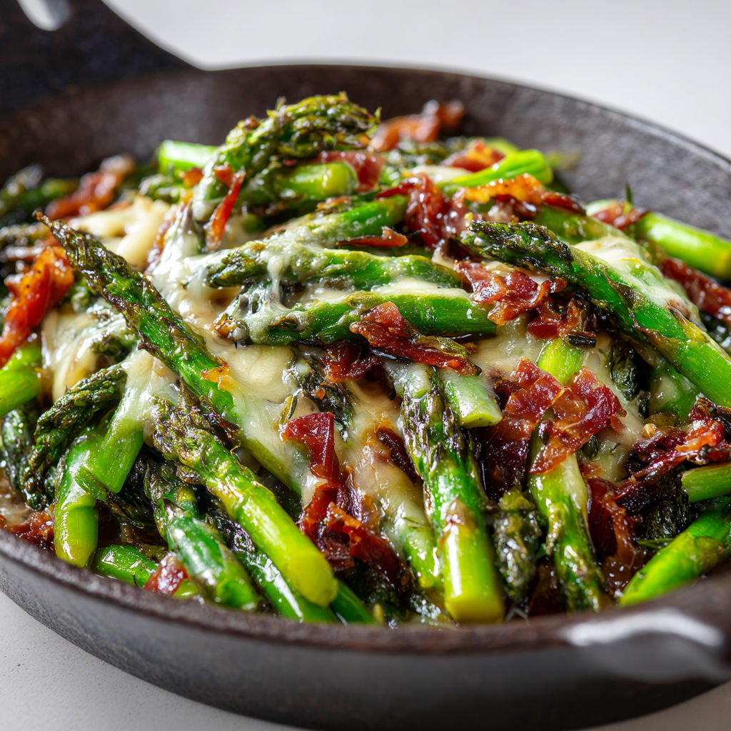 Asperges vertes sautées, coppa bien grillée, copeaux de parmesan, petite touche de balsamique.