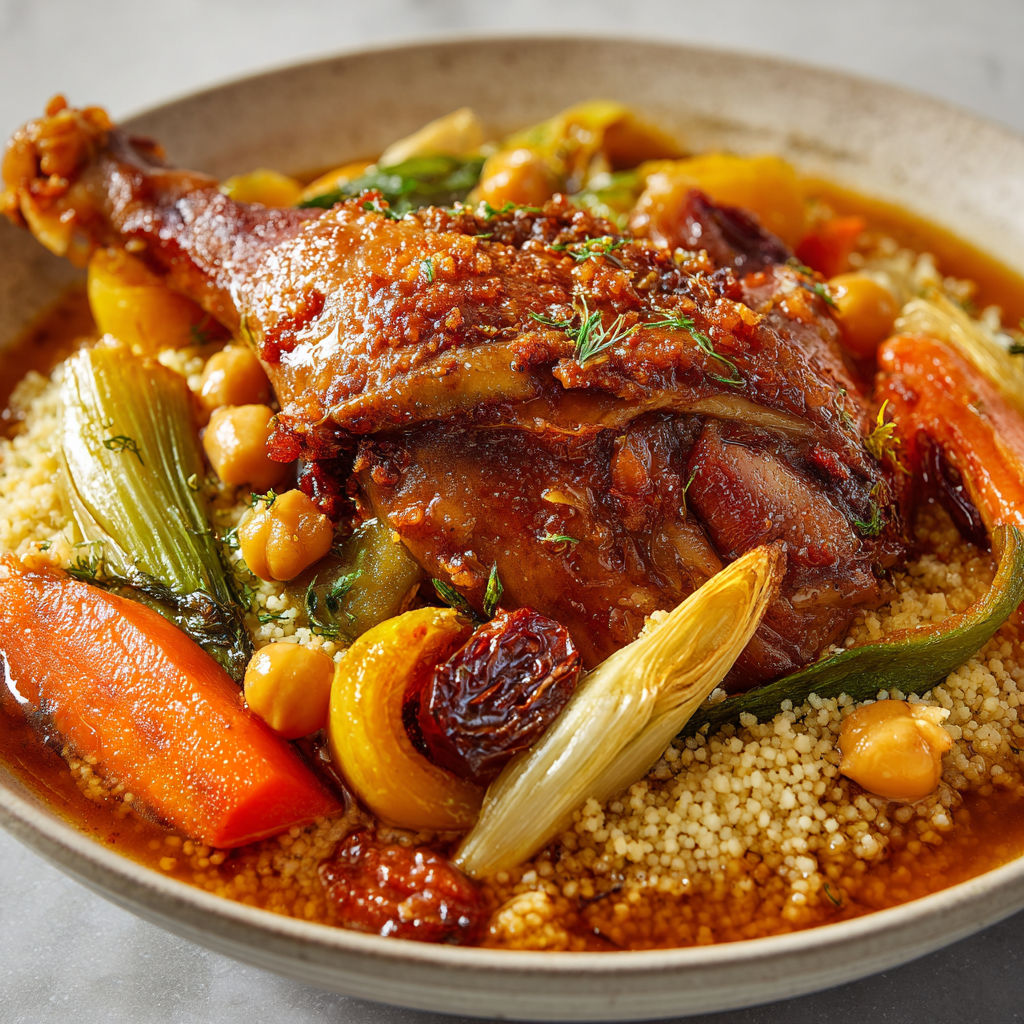 Couscous dinde revisité, semoule parfumée et bouillon relevé qui donne envie.