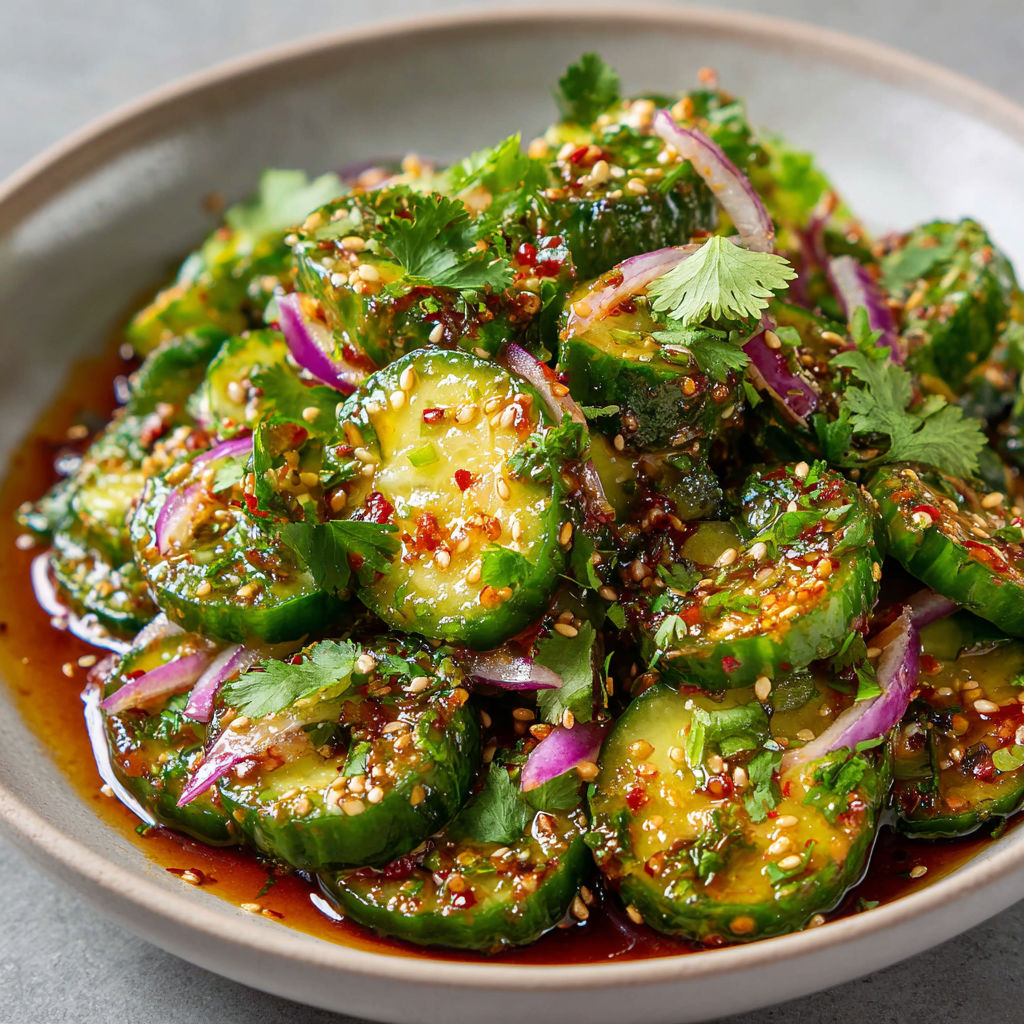 Un bol rempli de salade de concombre asiatique délicieuse.