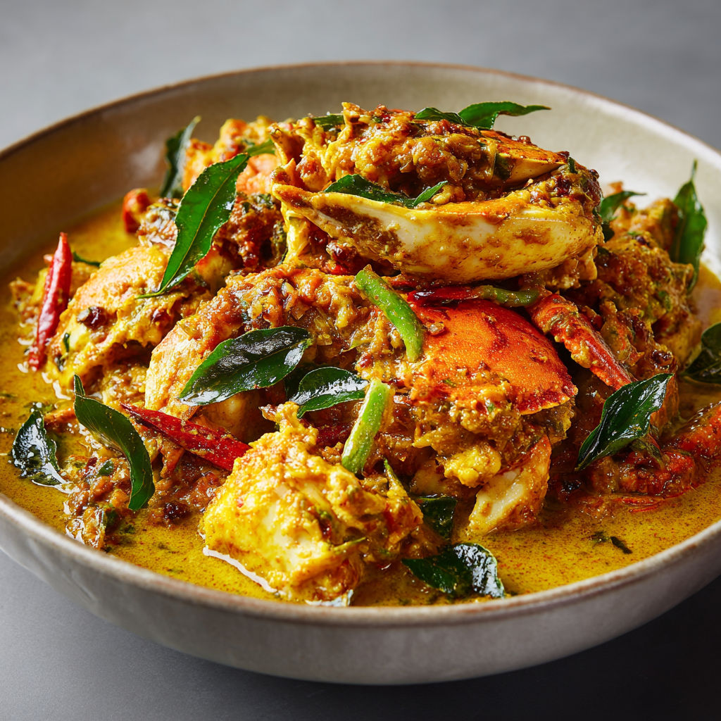 Un bol de crabe aux épices et à la noix de coco.