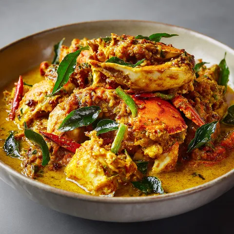Un bol de crabe aux épices et à la noix de coco.