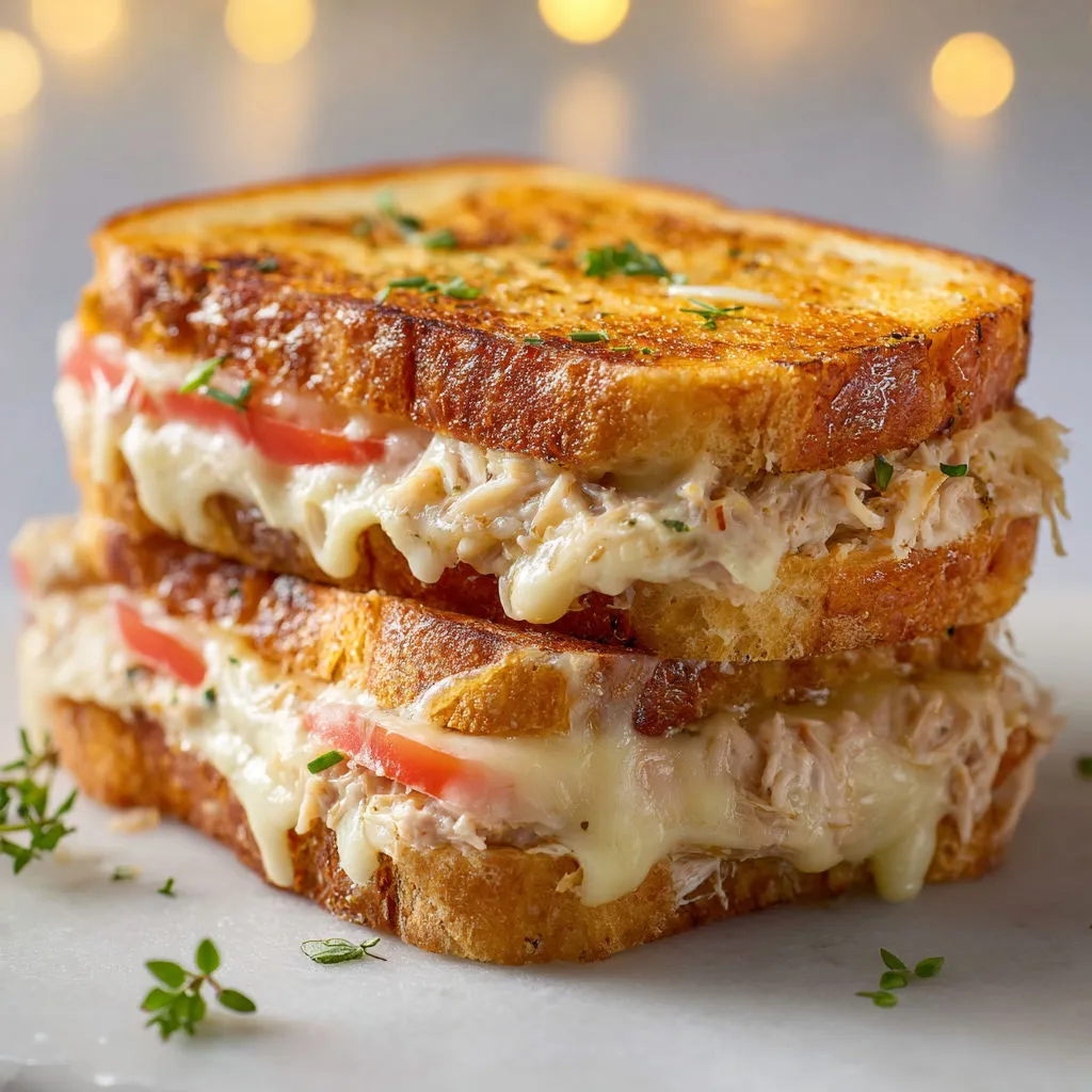 Croque-monsieur au thon et fromage coulant, tout crémeux prêt en un rien de temps.