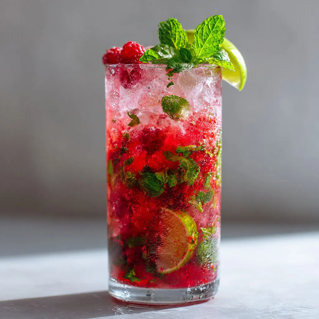 Un délicieux mojito framboise prêt à être dégusté.