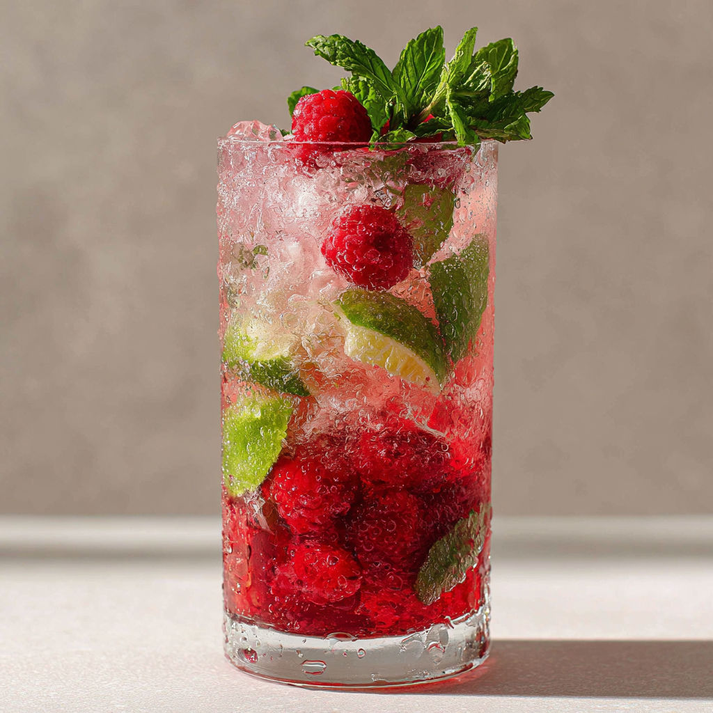 Mojito framboise prêt en 5 minutes dans un verre.