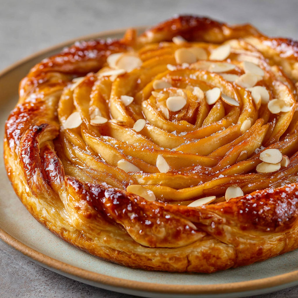 Belle tarte aux pommes tressée avec compote moelleuse et pommes dorées, goût maison.