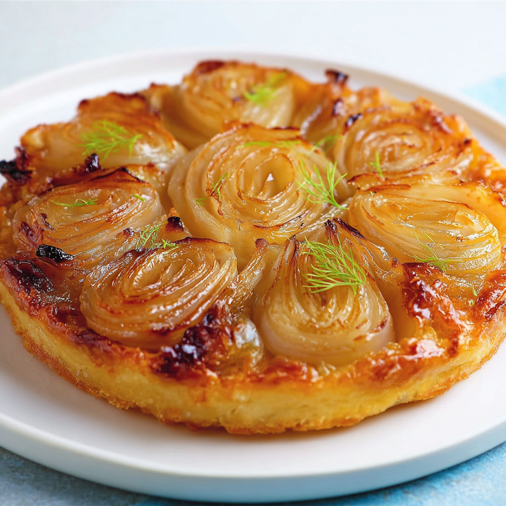 Tarte renversée fenouil rôti, pâte amande et parmesan, croûte dorée, moelleux et un parfum doux salé-sucré.
