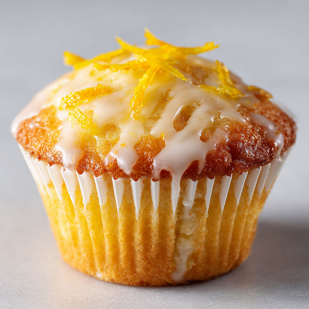 Un gâteau moelleux au citron présenté sur une surface blanche.