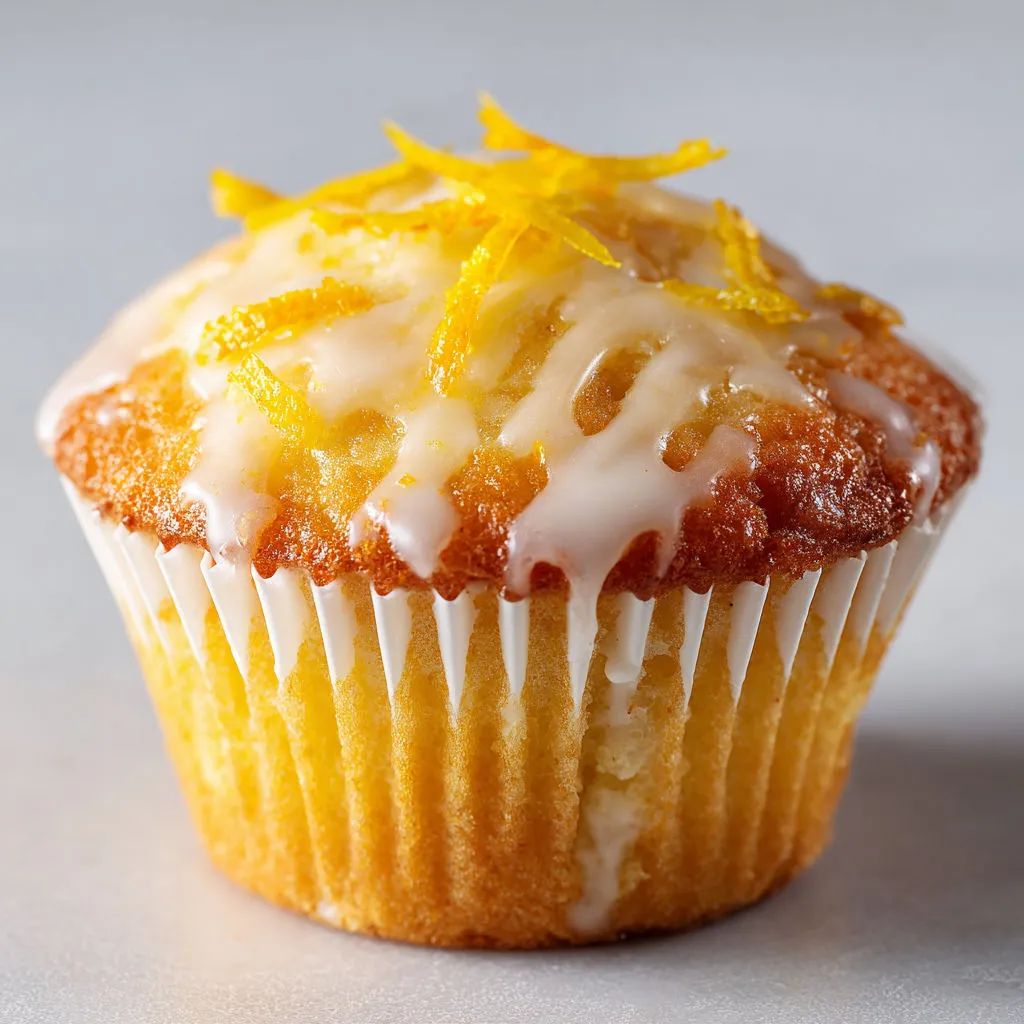 Un gâteau moelleux au citron présenté sur une surface blanche.