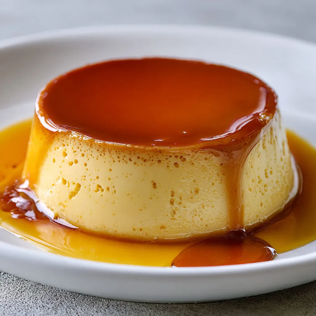 Crème caramel maison toute douce, nappe de caramel doré avec texture fondante à la vanille.