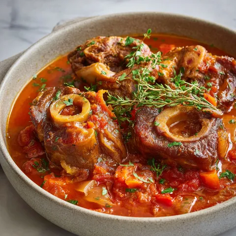 Un plat de veau sans gluten avec gremolata servi dans un bol rustique.