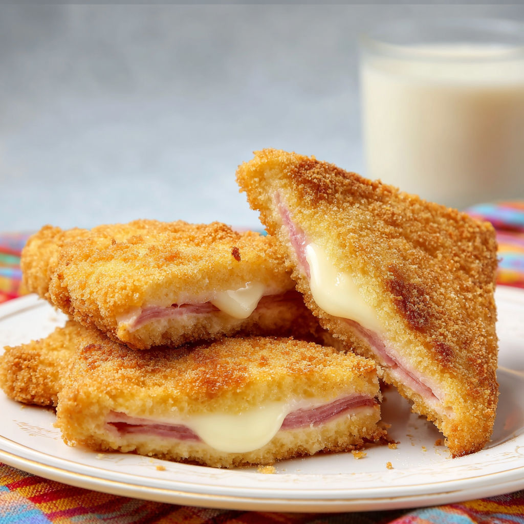 Mozzarella in carrozza ultra croustillante, cœur coulant de fromage et jambon bien fondant.