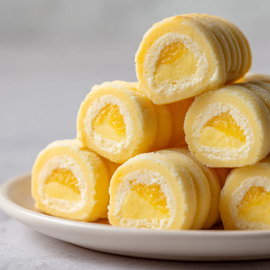 Dessert artisanal sucré à la pâte d’amande citron et cœur crémeux au jaune d’œuf.